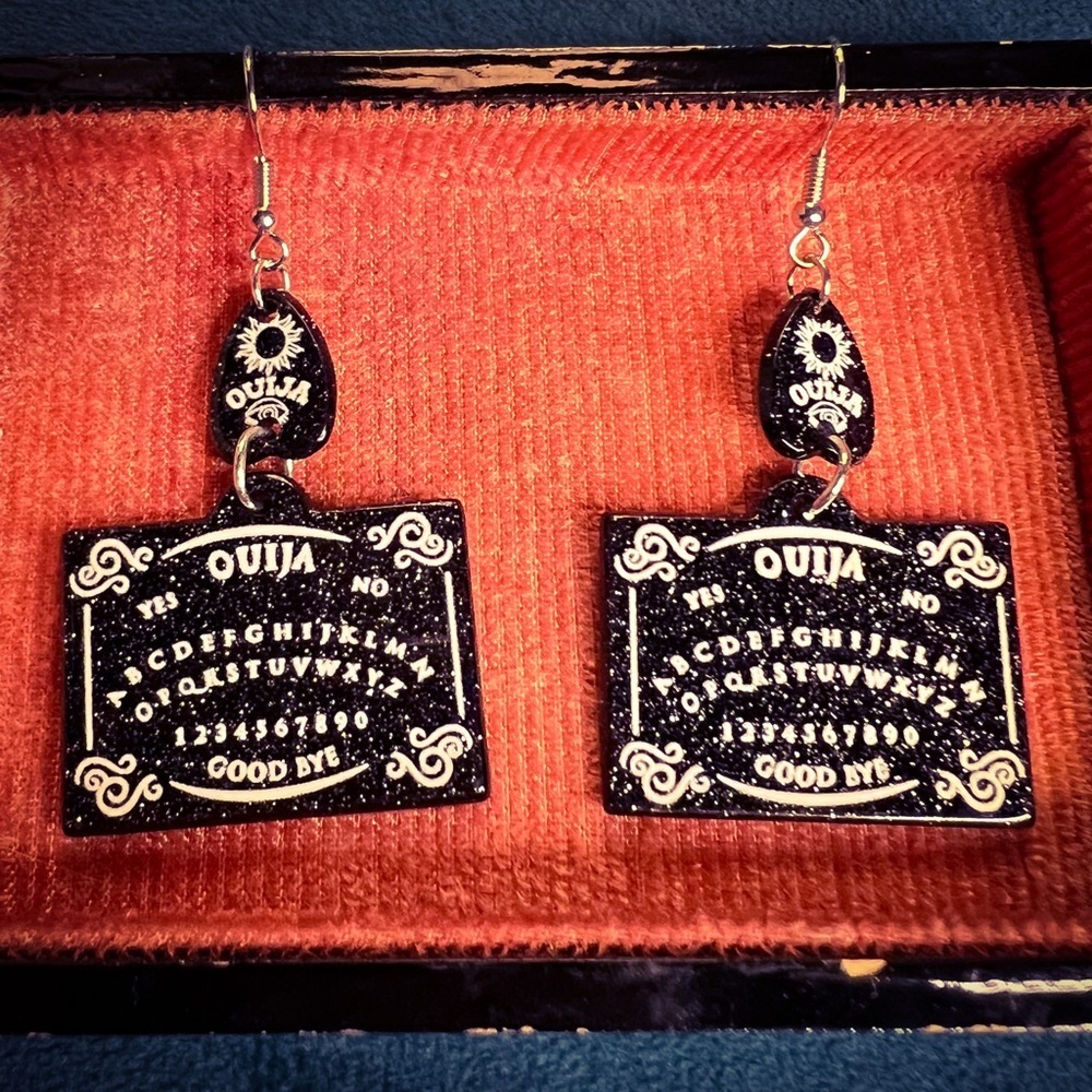 Ouija Board Planchette Glitter Dangle Earrings